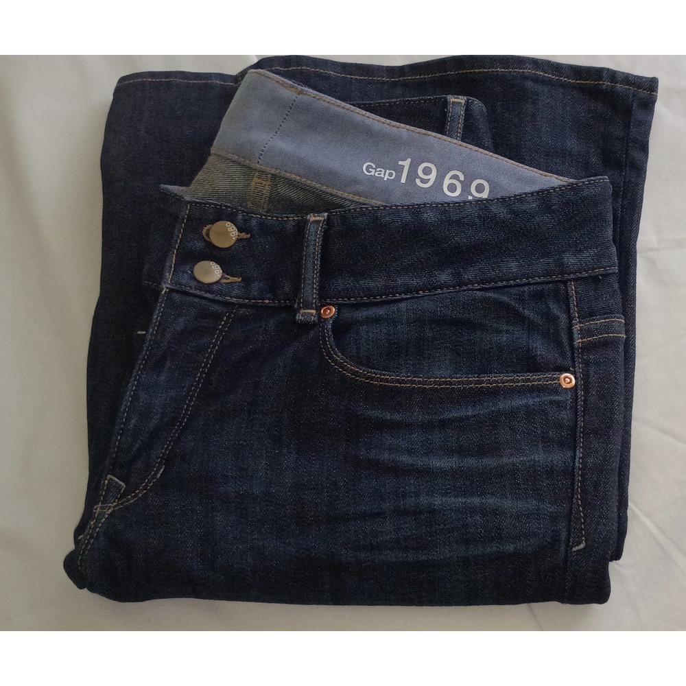 Gap 1969 Perfect Bootcut Jeans Dark Wash Denim Double Button Size 30/10 Regular